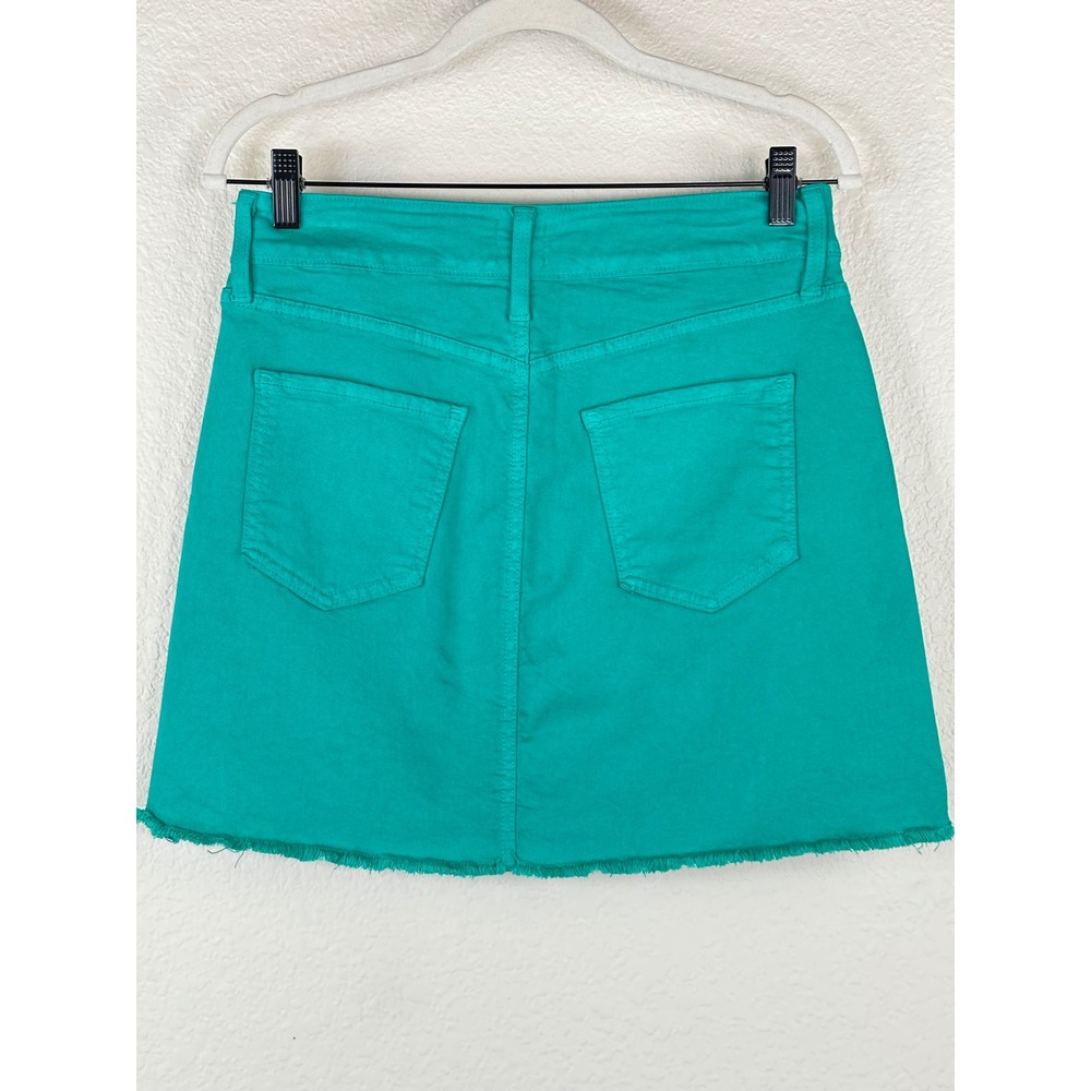 Just Black Denim Jade Green A-Line Mini Skirt M Double Button Raw Hem NWT - Picture 2 of 9